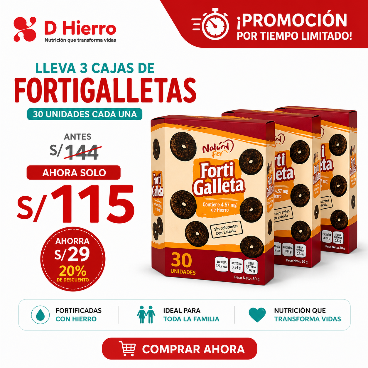 Promoción 3 Cajas de Fortigalletas (30 unidades) – S/115