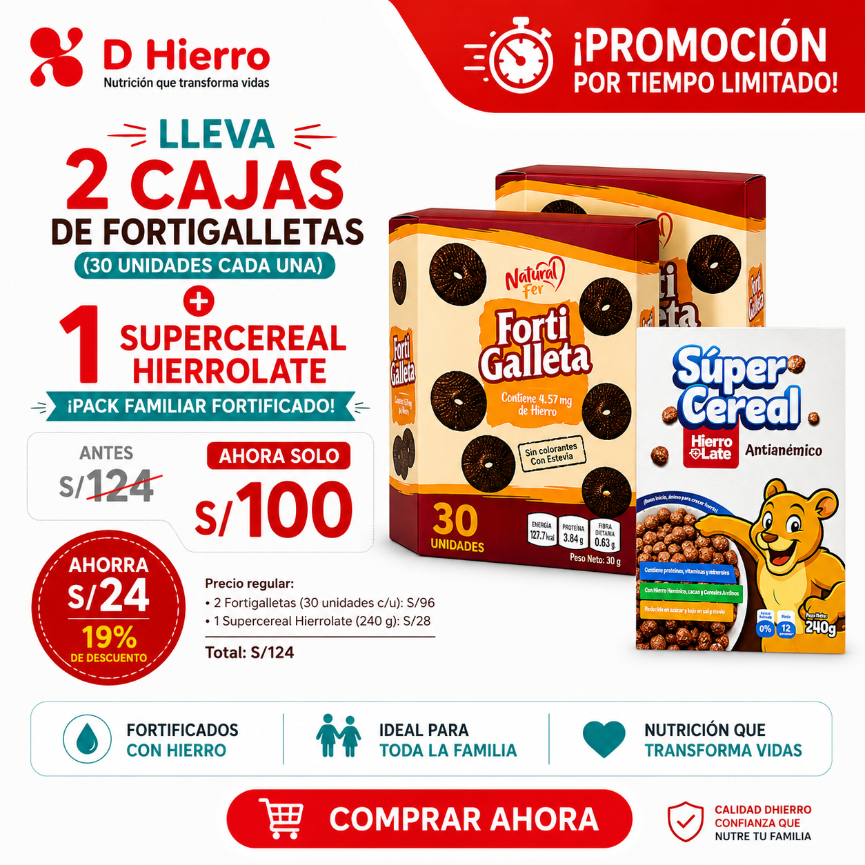 Pack Familiar Fortificado | 2 Fortigalletas + 1 Super Cereal | S/100