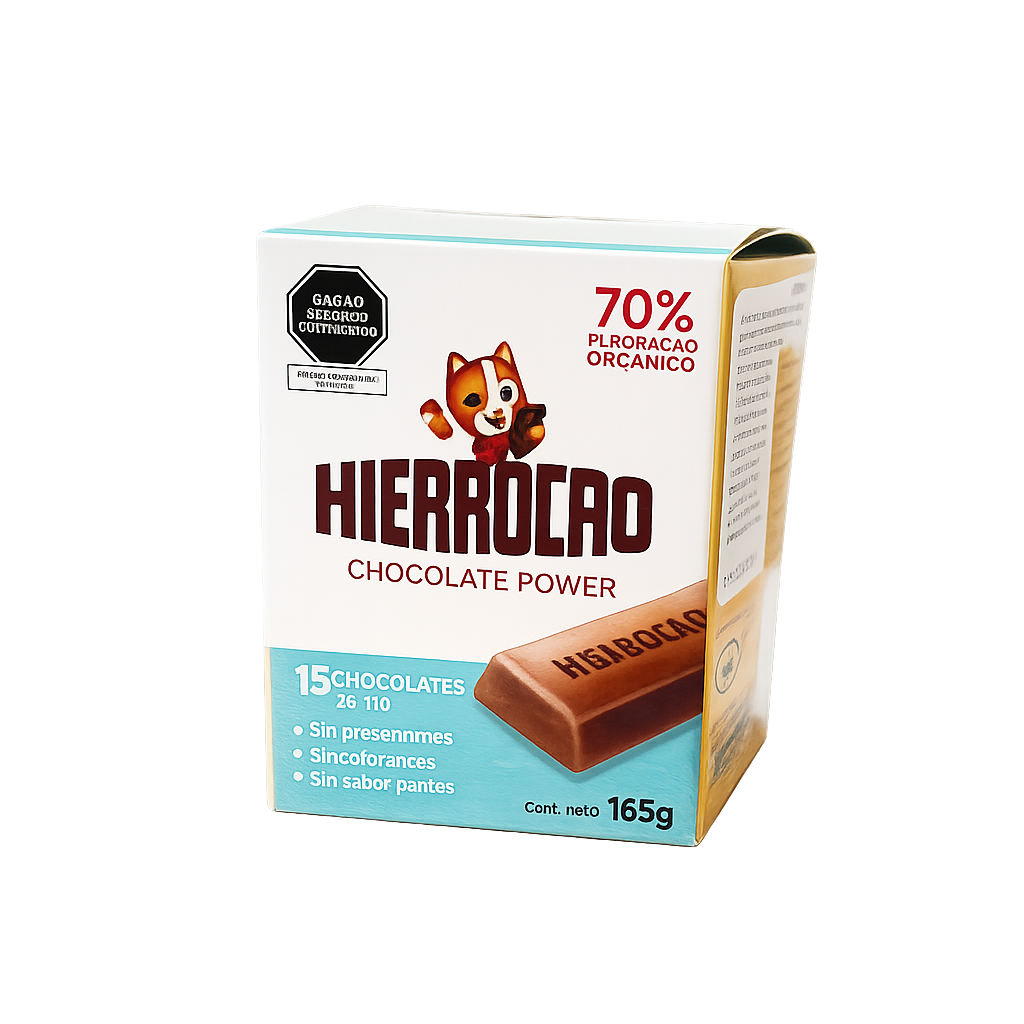 Hierrocao chocolate forticado con hierro heminico caja de 15 unidades.
